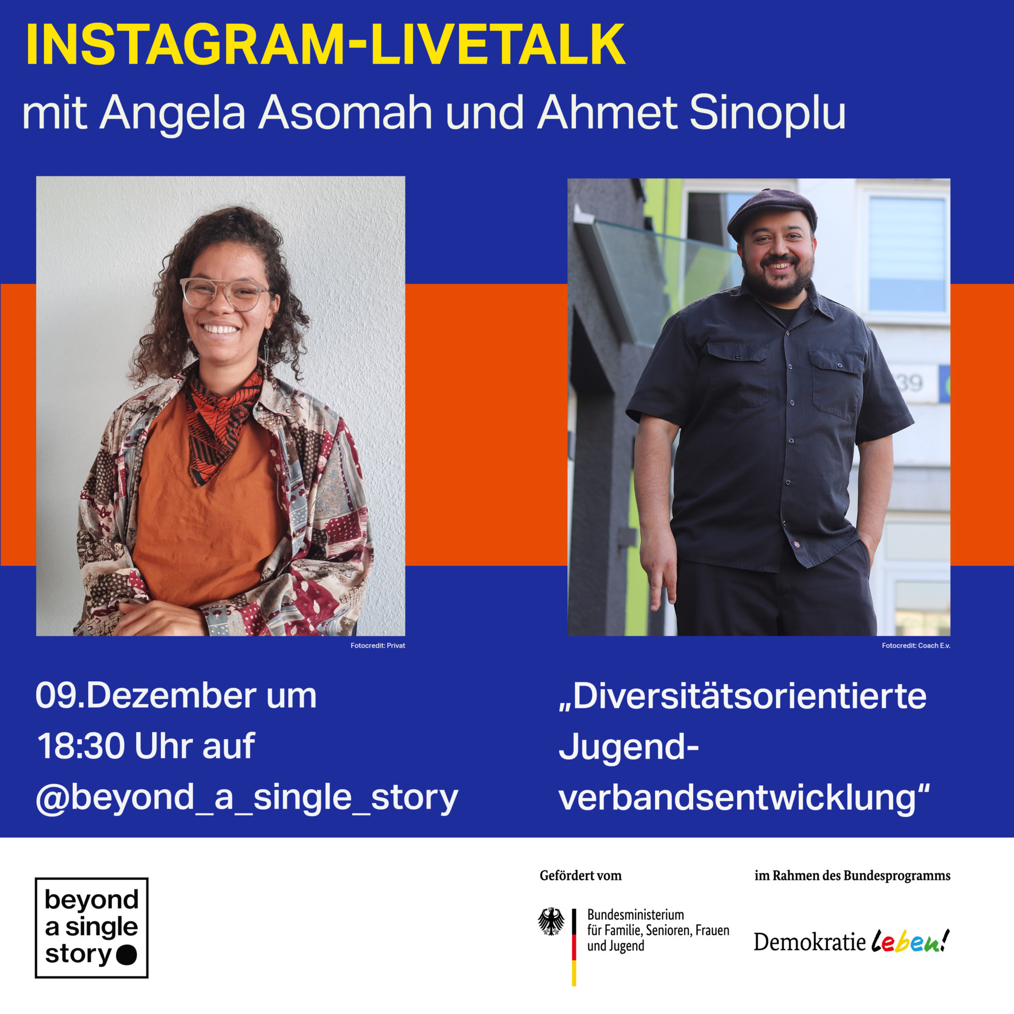 Instagram-Livetalk: "Diversitätsorientierte Jugendverbandsentwicklung" mit Angela Asomah & Ahmet Sinoplu